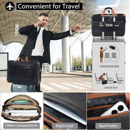 Stuery Faux Leather Messenger Bag for Men 17-17.3 Inch: Laptop Bag Briefcase Computer Handbags Shoulder Crossbody Bag with Padded Laptop Sleeve for Work College Travel, Black Brown
