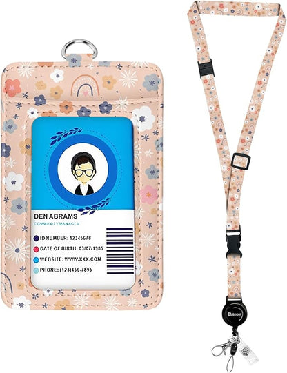 bolimoss Flowers Rainbows Lanyards for ID Badges, Cute ID Card Holders with Teacher Lanyards, Breakaway Neck Lanyards with Retractable Badge Reels Quick-Release Buckles and Adjustable Straps