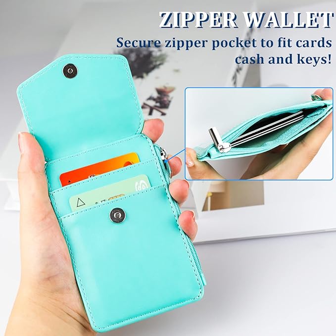 Teskyer Leather Badge Holder with Lanyard and Retractable Badge Reel, 4 Card Slots ID Card Holder with 1 Zipper Pocket for Office School Name Work IDs, Green