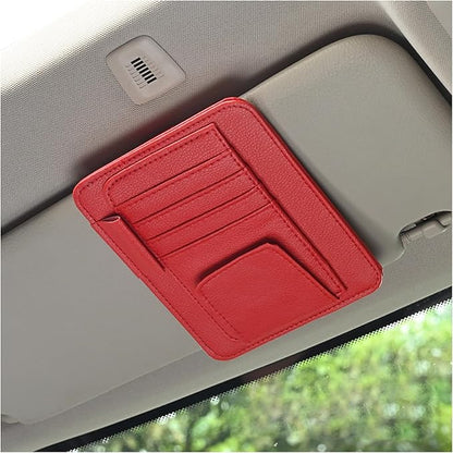 Augeny Car Sun Visor Organizer, Small Auto Visor Organizer and Storage, Registration and Document Holder, Vehicle Accessories for Sunglasses, Document, Card, Pen, Driver License (Red)