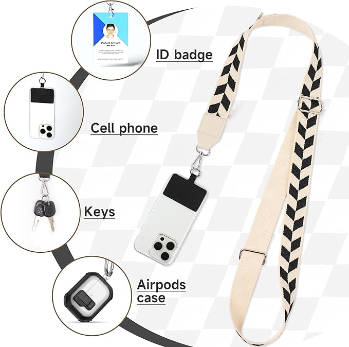 FUVLIFE Phone Lanyard Crossbody Wrist Strap, Adjustable Clip and Go Strap for Phone with Wallet Crossbody, Phone Strap with Zippered Pouch, Universal Hands-Free for All Cell Phone