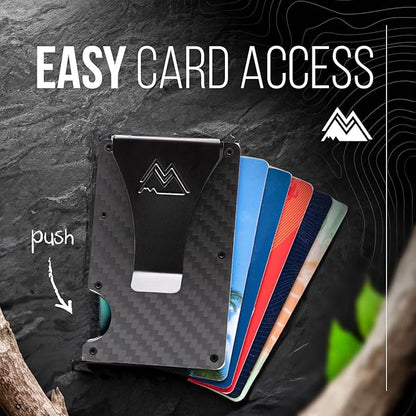 Mountain Voyage Co Minimalist Wallet for Men & Women - Slim RFID Wallet, Scratch Resistant, Credit Card Holder & Money Clip, Easily Removable Money & Cards, (Matte Carbon Fiber)