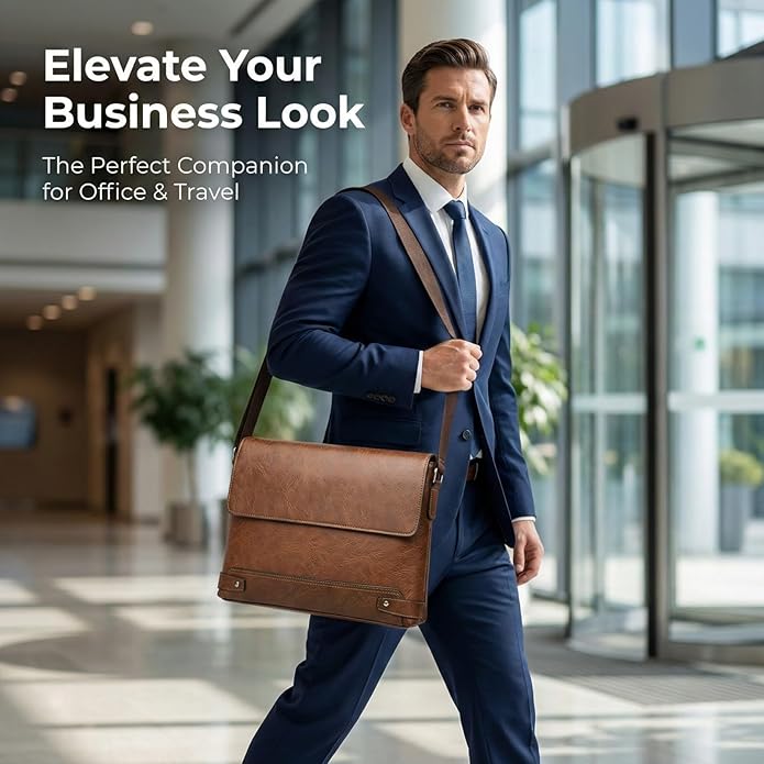 Messenger Bag for Men, 13 inch Purse Crossbody Bag, Waterproof Shoulder Bag for Office Business