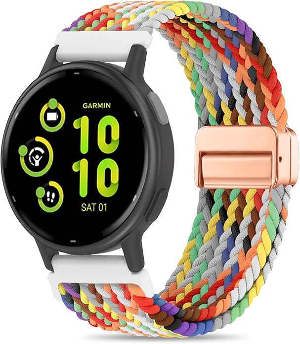 20mm Magnetic Braided Nylon Band Compatible With Garmin Vivoactive 6/Vivoactive 5/3/3 Music Watch Bands, Quick Release Stretchy Strap Replacement for Venu Sq 2/Forerunner 55/165/245/645