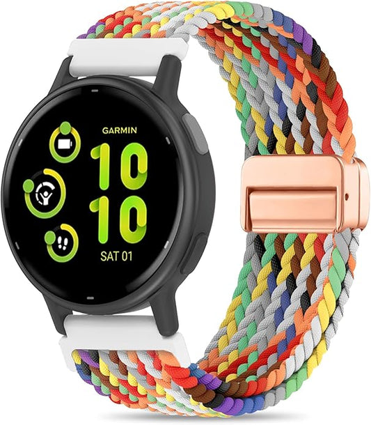 20mm Magnetic Braided Nylon Band Compatible With Garmin Vivoactive 6/Vivoactive 5/3/3 Music Watch Bands, Quick Release Stretchy Strap Replacement for Venu Sq 2/Forerunner 55/165/245/645