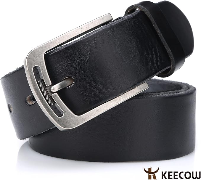 KEECOW Men's 100% Italian Cow Leather Belt Men With Anti-Scratch Buckle,Packed in a Box