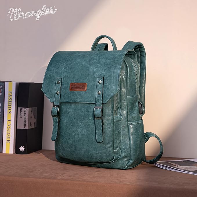 Montana West Wrangler Laptop Backpack with USB Charging Port, Vintage Travel Work College Bookbag for Women Men