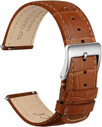WOCCI Watch Bands, Top Grain Leather, Embossed Alligator Grain, Quick Release, Band Width 18mm 20mm 22mm