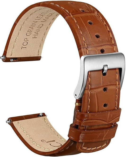 WOCCI Watch Bands, Top Grain Leather, Embossed Alligator Grain, Quick Release, Band Width 18mm 20mm 22mm
