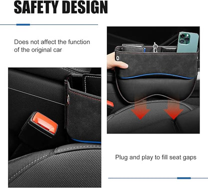 Car Seat Gap Filler Organizer, Leather Seat Storage Box with Cable Port, Anti-drop Multi-functional Center Console Organizer for Phone Key Card, Side Gap Filler for Most Cars (Black)