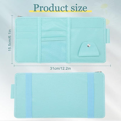 Boao 2 Packs Car Sun Visor Organizer, Sunglasses Holders for Car Sun Visor PU Auto Interior Accessories Storage Travel Document Holder with Multi Pocket (Blue, 12.2 x 6.1 Inches)