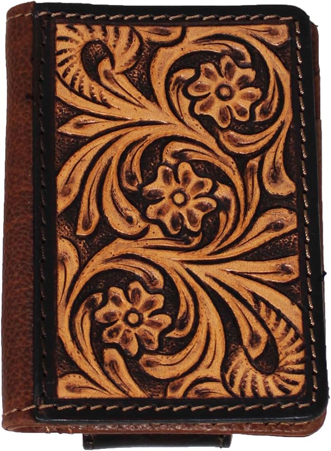 CHALLENGER Men's Western Antique Floral Tooled Magnetic Money Clip Minimalist Wallet 18RTW73M