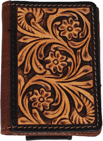 CHALLENGER Men's Western Antique Floral Tooled Magnetic Money Clip Minimalist Wallet 18RTW73M