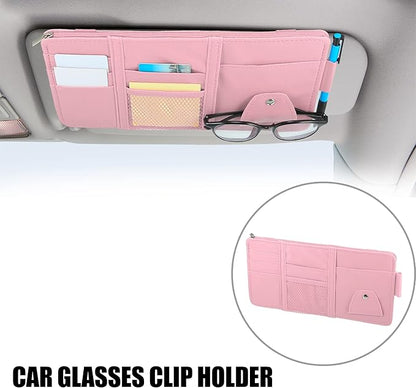 X AUTOHAUX Car Sun Visor Organizer Auto Interior Accessories Car Sunglass Holder Pocket Storage Pouch Organizer with Zipper Pink