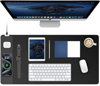 TopMade Mouse Pad with 15W Fast Wireless Charging, 31.5"x15.75" XXL Large Gaming Waterproof Desk Pad with Ultra-Smooth Surface, Non-Slip Base, Computer Desk Mat for MacBook, PC, Laptop, Black