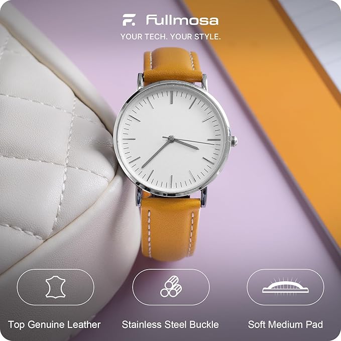 Fullmosa Watch Straps 20mm, Axus Series Leather Strap Replacement Watch Strap with Stainless Steel Metal Clasp for Men Women 14/16/18/20/22/24mm, Yellow 20mm