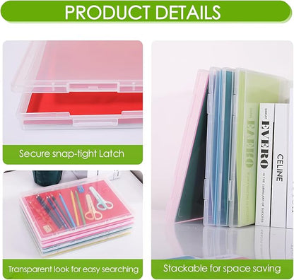 8 Pack Paper Storage Boxes, Scrapbook Paper Storage Fits 8.5" x 11.5" A4 Letter, Stackable Plastic Paper Storage with Snap for Protecting Scrapbooks, Photos, Game Card, Office Supplies, Files