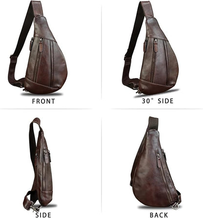 Genuine Leather Sling Bag for Men and Women Vintage Real Leather Crossbody Chest Bags Backpack Purse for Travel Hiking