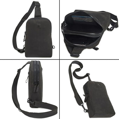 Leather Sling Bag for Women Genuine Crossbody Purse Small Trendy Cross Over Chest Phone and Credit Card Slots (Black Crazy Horse)