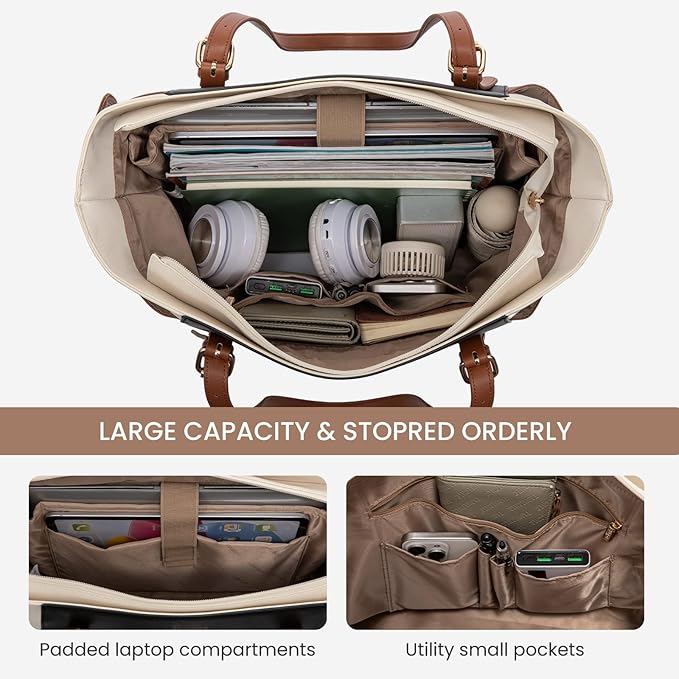 LOVEVOOK Laptop Tote Bag for Women With Large Cup Holder, Leather Work Tote Bag for Women,15.6 Inch Professional Computer Briefcase Business Teacher Commuter Shoulder Bag,Office Travel Gift
