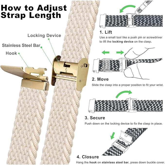 WOCCI 18mm Braided Nylon Watch Band for Men and Women, Quick Release, Golden Stainless Steel Buckle (Starlight)