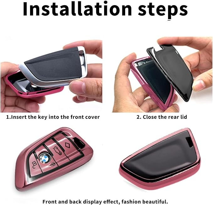 Creativity Suitable for BMW key fob Cover. Advanced soft TPU key box is compatible with F30 F45 F55 G20 G30 X1 X3 X4 X5 X6 X7 3 5 6 7 8 M5 M6 GT series smart key (Type B Pink single Key Case)