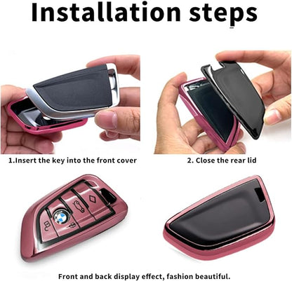 Creativity Suitable for BMW key fob Cover. Advanced soft TPU key box is compatible with F30 F45 F55 G20 G30 X1 X3 X4 X5 X6 X7 3 5 6 7 8 M5 M6 GT series smart key (Type B Pink single Key Case)