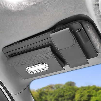 ZIMISI Leather Car Visor Organizer, Sun Visor Storage Bag, Car Tissue Holder, Multi-Pocket Document Holder, Vehicle Travel Accessories for Pen, License, Cards, Sunglasses, Tissues (Grey)
