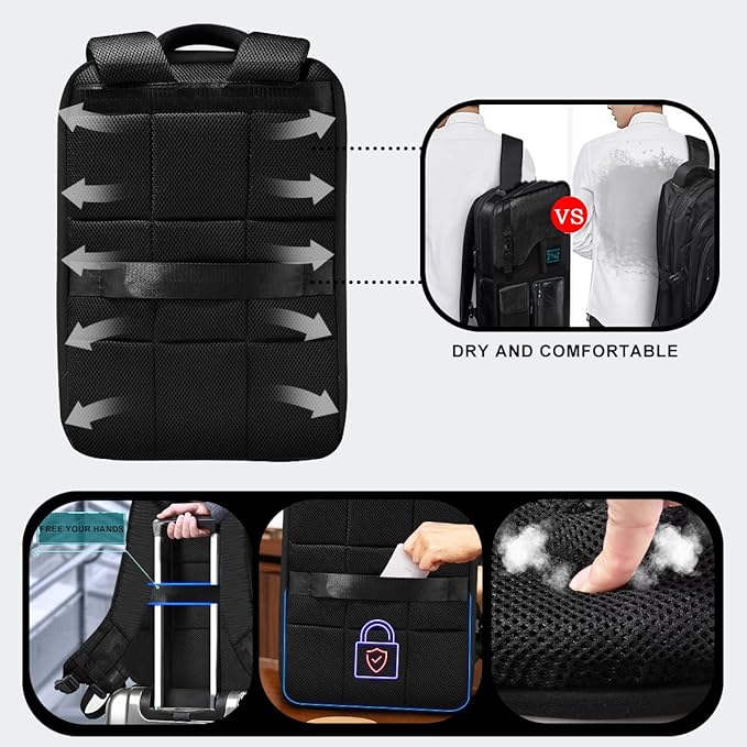 ZINZ Slim & Expandable Laptop Backpack 15.6 Inch, Computer Rucksack Water Resistant Bag, Anti-Theft Travel Daypack for Men and Women-Black