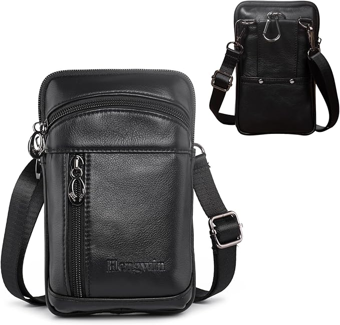 Hengwin Genuine Leather Crossbody Bag for Men/Women, Small Messenger Bag Cell Phone Purse Shoulder Holster Passport Pouch