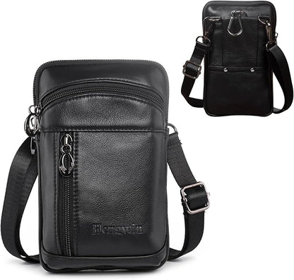 Hengwin Genuine Leather Crossbody Bag for Men/Women, Small Messenger Bag Cell Phone Purse Shoulder Holster Passport Pouch