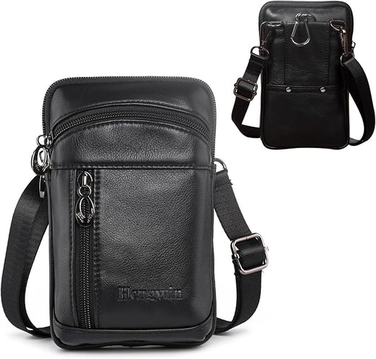 Hengwin Genuine Leather Crossbody Bag for Men/Women, Small Messenger Bag Cell Phone Purse Shoulder Holster Passport Pouch