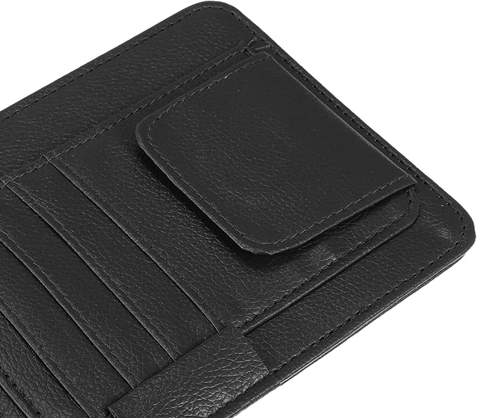 X AUTOHAUX PU Leather Car Sun Visor Organizer Glasses Holder Card Holder Auto Accessories Pocket Organizer Black