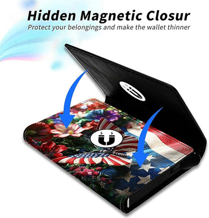 Minimalist Wallet for Men's Card Holders, Pop-Up Card Case Wallets for Women, Leather Automatic Credit Card Holder with Metal Money Clip RFID Blocking Bifold Pocket, National Flag Butterfly
