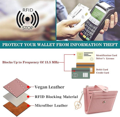 GAEKEAO Slim Wallet for Women, RFID Blocking Credit Card Holder Bifold Wallet with Zipper Coin Pocket, ID Window