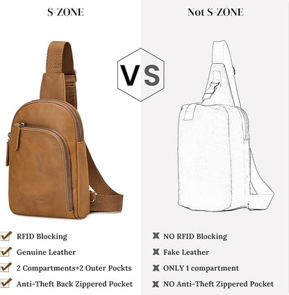 S-ZONE Genuine Leather RFID Blocking Small Sling Bag Women Crossbody Fanny Packs