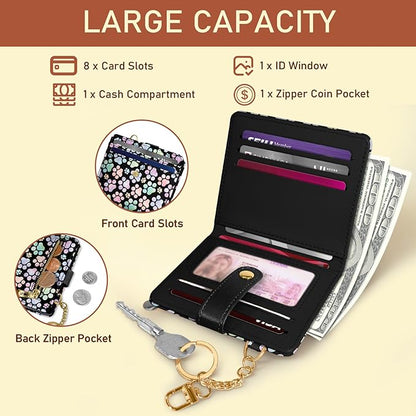 Jogjam Dog Paw Rfid Women Wallet, Small Slim Thin Credit Card Wallet, PU Leather Bifold Cash Zipper Coin Pocket ID Window for Female Ladies Teen Girls Girly