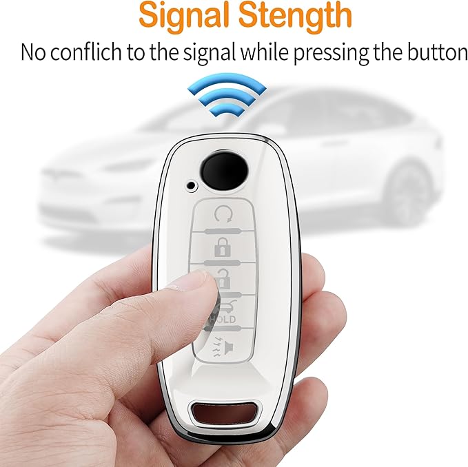 Sindeda for Nissan Key Fob Cover with Keychain Soft Full Protection Key Shell Key Case Compatible with 2023 2024 2025 Pathfinder Kicks Rouge(White, 5 Buttons)