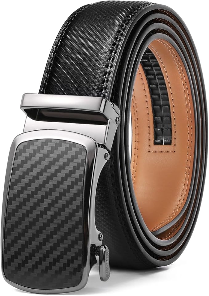 GAEKEAO Mens Belt Leather Micro-Adjust Buckle Ratchet Belts for Men Dress Casual to Formal Trim to Fit with Gift Box (35mm)