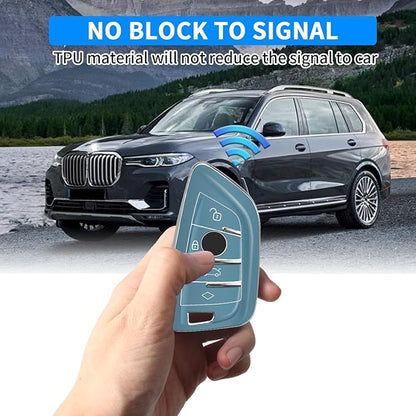 QBUC for BMW Key Fob Cover with Leather Keychain,for BMW 2 5 6 7 Series X1 X2 X3 X5 X6 X7 Premium Soft TPU Key Fob Holder