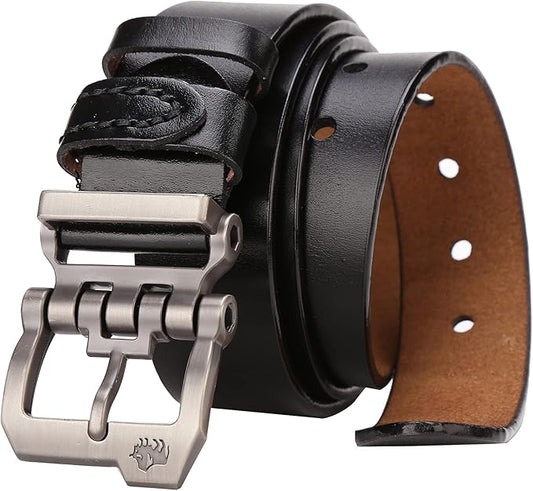 BISON DENIM Men's Belts Leather Dress Genuine Leather Classic Heavy Duty Buckle Belt Casual for Jeans
