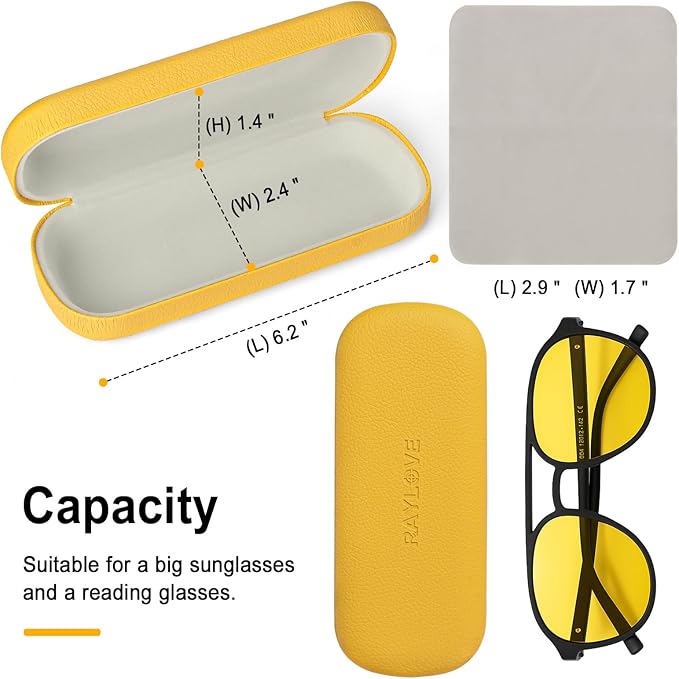 RayLove Glasses Case Hard Shell Eyeglass Case with Cleaning Cloth, PU Leather Protective Eye Glass Cases Fits Most Sunglasses