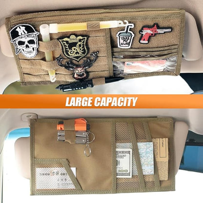 ZIMISI Tactical Molle Car Visor Organizer, 600D Oxford Cloth Truck Visor Molle Panel Sunshade Storage Pouch Holder with Multi-Pocket, Tactical Gear Car Sun Visor Organizer for Most Cars (Khaki)