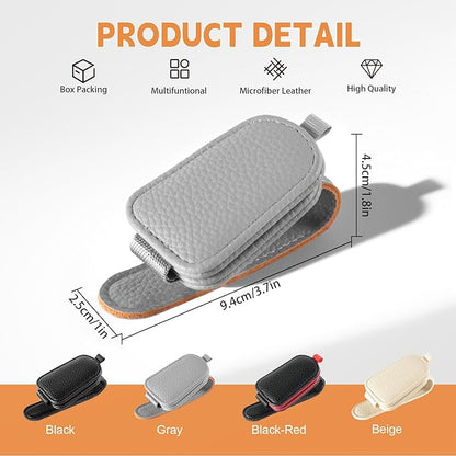 JUSTTOP 2 Pack Sunglasses Holders for Car, Magnetic Leather Buckle Sun Visor Sunglass Clip, Ticket Card Clip Sunglasses Mount, Car Interior Accessories for Men and Women (Gray)