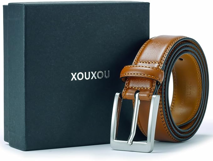 XOUXOU Men's Casual Leather Jeans Belts Classic Work Business Dress Belt with Prong Buckle for Men