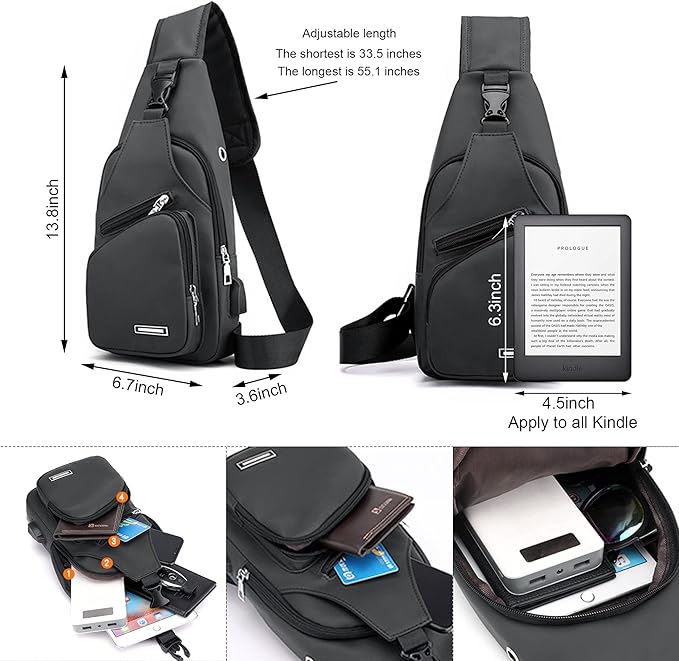 Waterproof Sling Bag Crossbody Backpack for Men Women Sling Backpack Hiking Daypack Multipurpose Cross Body Chest Bag