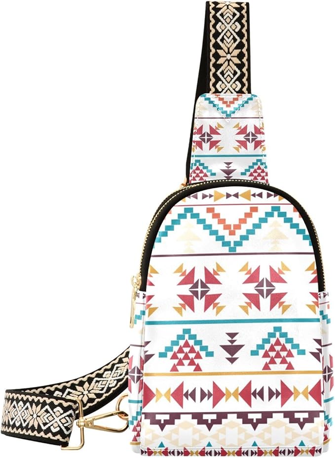 ZAZYXTJ Western Aztec Crossbody Sling Bag for Women Leather Small Chest Bag Adjustable Straps Daypack for Travel Sport Hiking