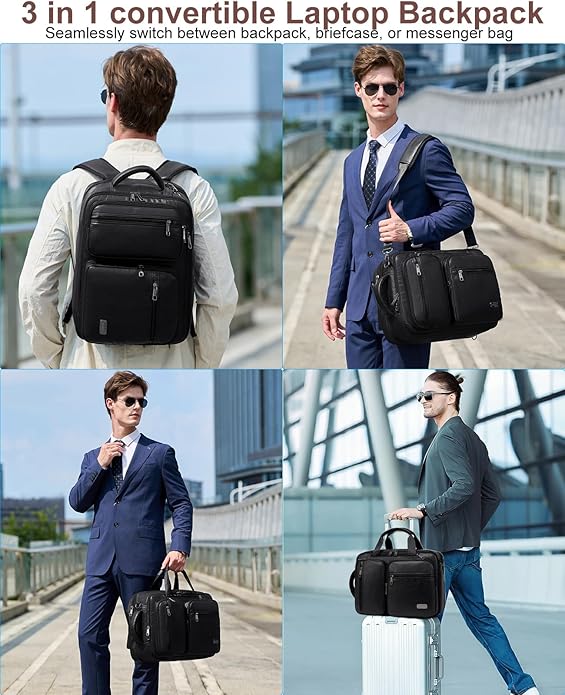 weiatas 3-in-1 Vegan Leather Convertible Laptop Bag for Men Women, Expandable Travel Backpack Work Briefcase Messenger Bag | Convertible, Expandable, Multi-pocket, Waterproof