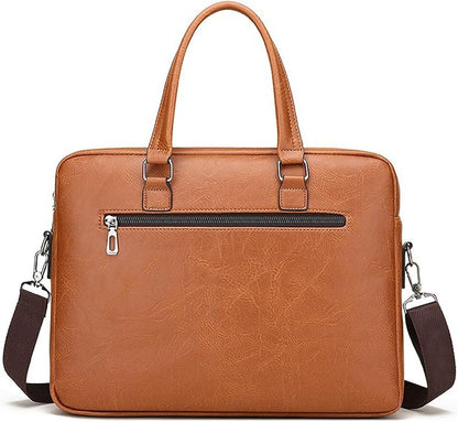 Men's Leather Laptop Bag 15 IN, Water-Resistant Briefcase Messenger Bag for Work, Business, Shoulder Crossbody Office Satchel
