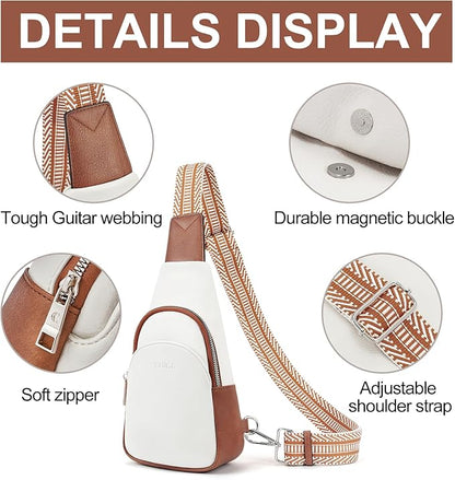 CLUCI Small Sling Bag for Women, Vegan Leather Fanny Pack Crossbody Bags for Women, Chest Bag With Guitar Strap